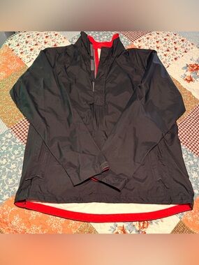 Men’s - Wedge Large Black Red Lightweight Windbreaker Pullover Rain Jacket